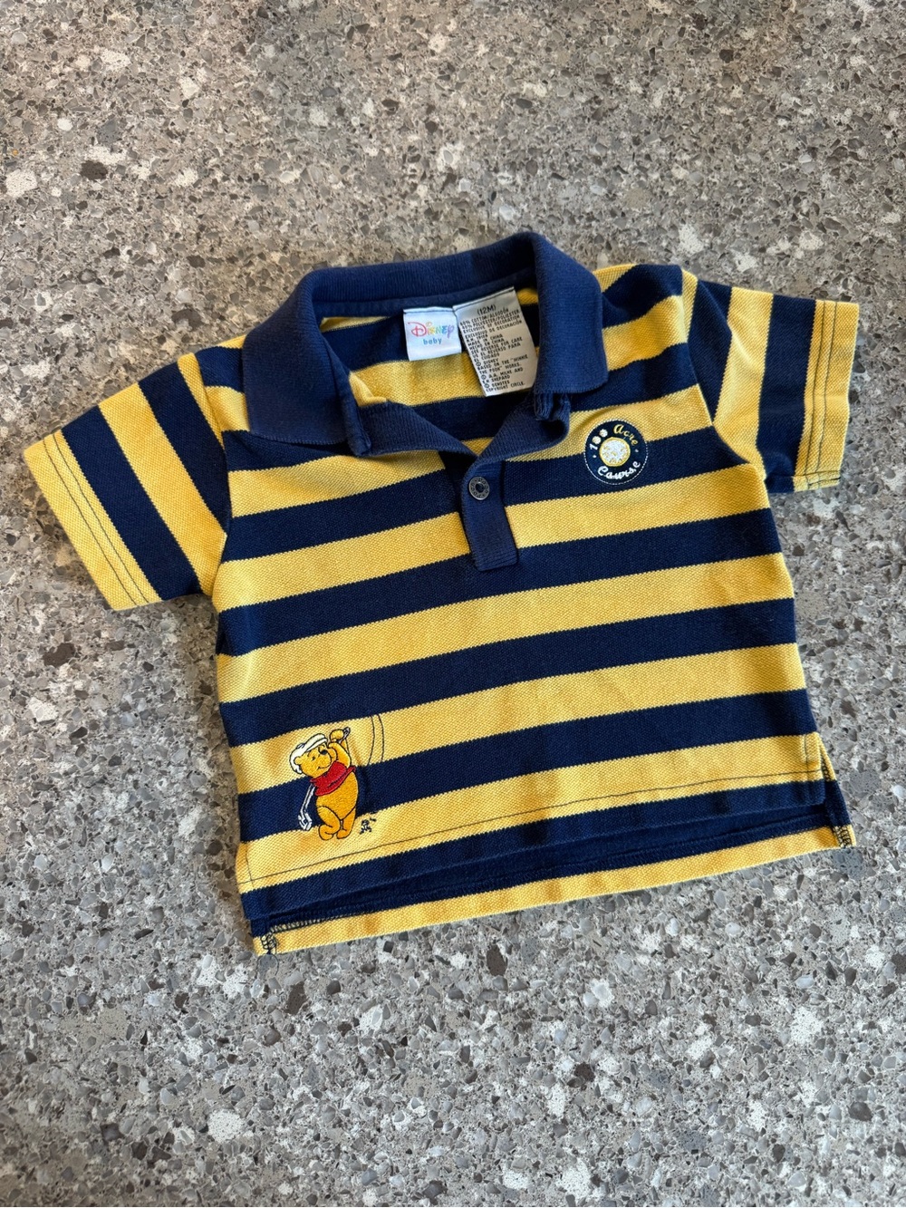Disney Baby Winnie the Pooh Golf Polo 12M Navy Yellow Striped